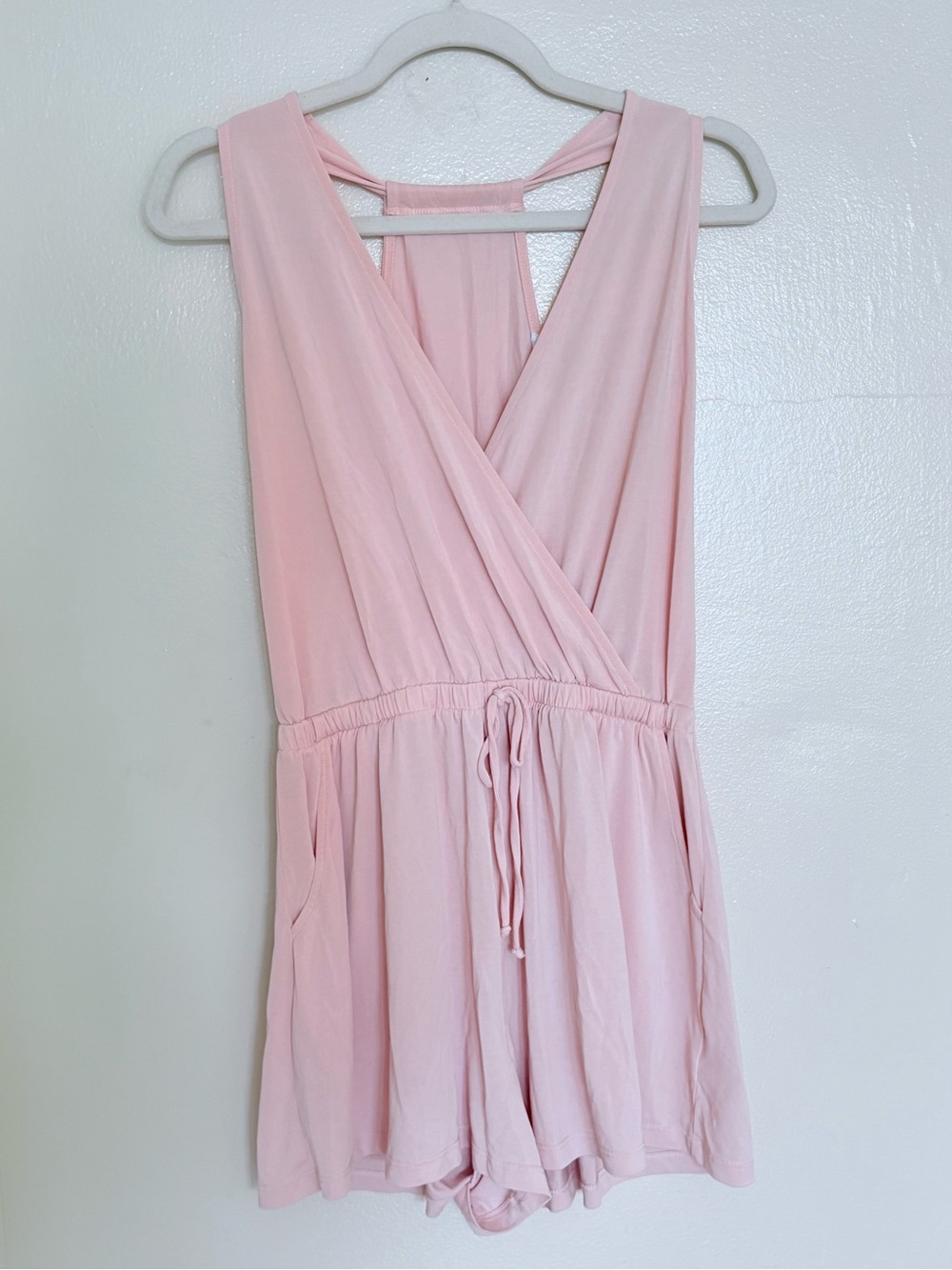 Lush Blush Pink Adjustable Straps Cinched Tie Waist Romper